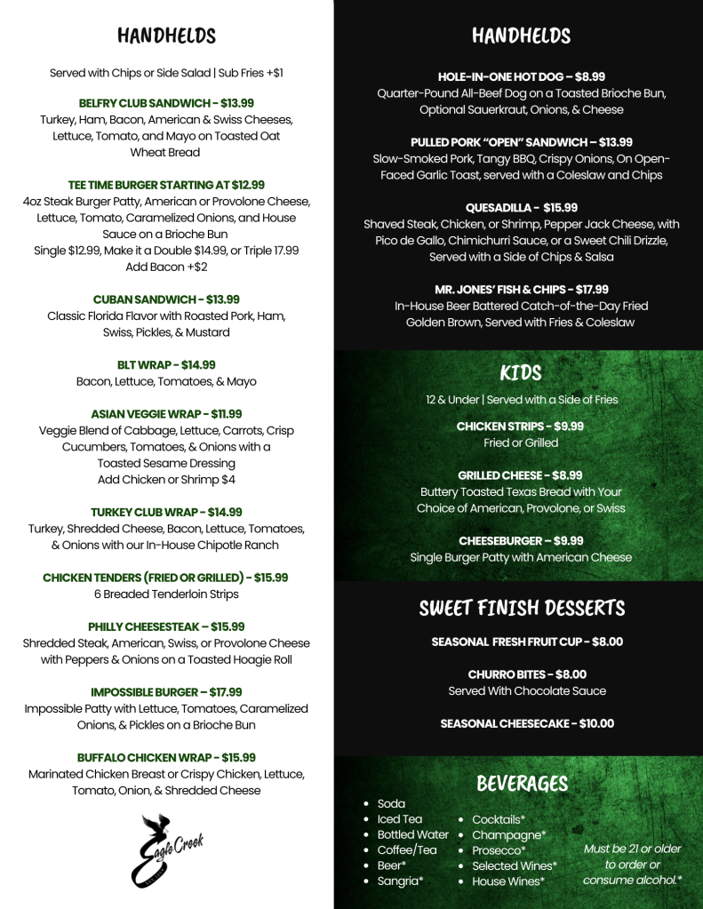 Eagle Creek Fall Menu